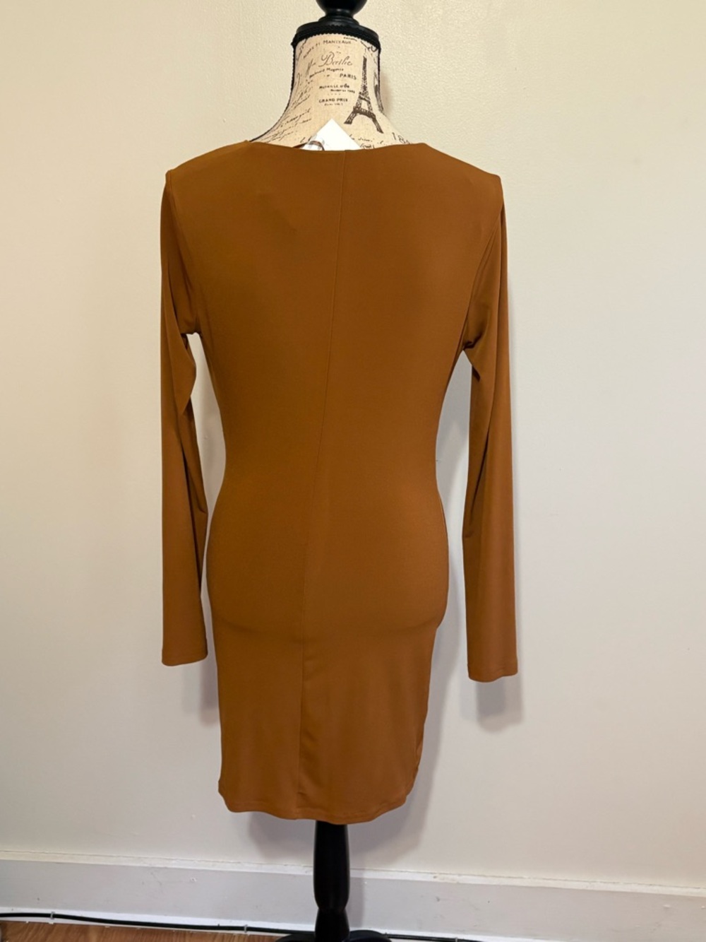 Elegant Brown Long Sleeve Cowl Neck Dress by Zara - Picture 3 of 6